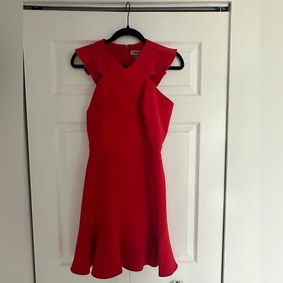 Chelsea 28 Red Peplum Hemline Ruffled Sleeve Racer Back Dress - Picture 3 of 9